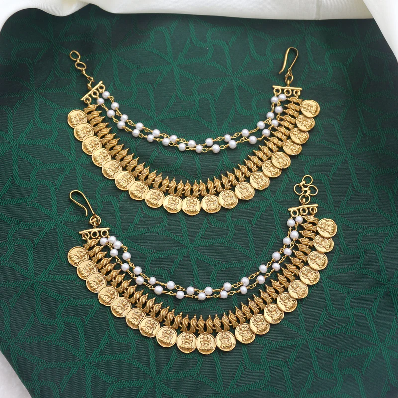 Antique Matte Lakshmi Coin Bridal Earchain